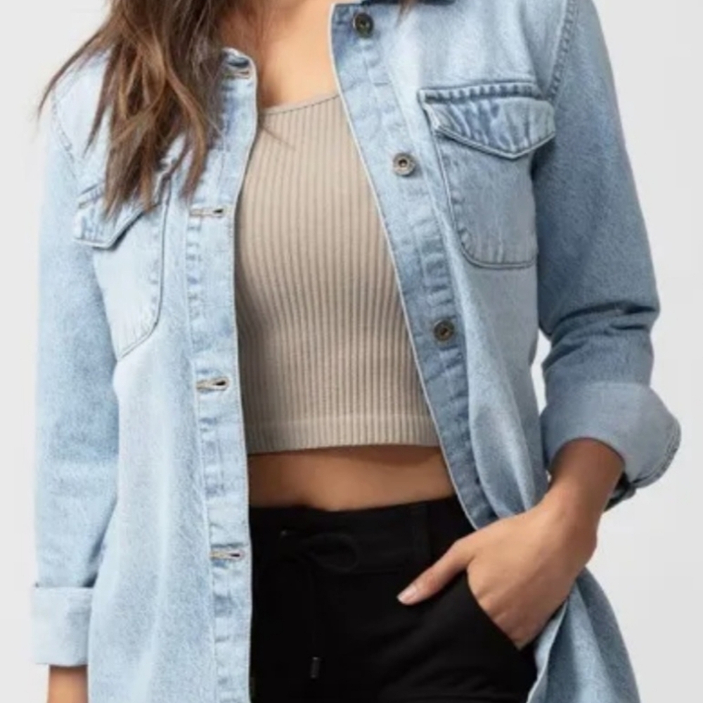 Zara Oversized Relaxed Fit Long-sleeved Denim Unisex Overshirt / Sz L / Lgt Blue